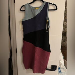 Catherine Malandrino Asymmetrical Colorblock Dress - Blue, Black, Burgundy